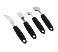 NUOBESTY Ustensiles Lestés pour Personnes Âgées - Set 4 Pièces en Acier Inoxydable Manche en Plastique Antidérapant Noir Fin Incurvé - Couteau Fourchette Cuillère Ergonomiques Adaptés