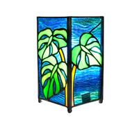 NUODITOS Petite veilleuse Tiffany Lampe de table en verre teinté Vert Tropical Turtles Back Bamboo Palm Leaves Mini Retro Accent Light Unique Hand-Made Bedside Lamp for Home Decor Boys Girls Gifts