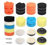 NuoDunco 31Pcs Pollisage Voiture Kit, 75mm Éponge Disque de Polissage, Embout Polish pour Perceuse, Brosse a Polir pour Meuleuse,Tampon Lustrage avec M10 Adaptateur