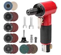 NuoDunco Meuleuse D’Angle Pneumatique Kit - Meuleuse à Air Comprimé Set inclure Mini Meuleuse D’Angle Pneumatique avec 17pcs 2 Pouces Disques Abrasifs Différents, 2 Mandrins 3mm & 6mm(rouge)