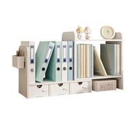 NUODWELL Bibliothèque de bureau extensible avec 3 tiroirs, étagère de présentation de comptoir, fournitures de maison et de bureau (blanc)