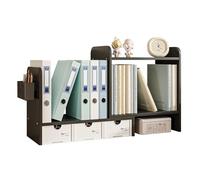 NUODWELL Bibliothèque de bureau extensible avec 3 tiroirs, étagère de présentation de comptoir, fournitures de maison et de bureau (noir)