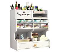 NUODWELL Organiseur de bureau avec tiroir, blanc, grande capacité, boîte porte-stylos à monter soi-même, rangement de bureau pour le bureau, l'école et la maison (Blanc D)