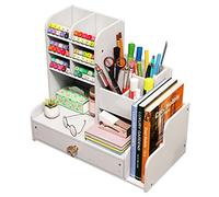 NUODWELL Organiseur de bureau avec tiroir, support à crayons blanc pour la maison, le bureau et l'école