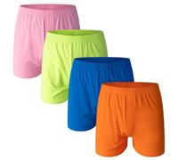 Nuofengkudu Caleçon Homme Ample Boxer Stretch Coton Respirant Unisexe Pyjama Short de Nuit Confort Uni Mens Underwear Ceinture Élastique Classique sous Vetement Lot de 4 Rose Vert Bleu Orange 2XL