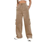 Nuofengkudu Chaud Fourré Pantalon Large Jogging Femme Cordon Taille Elastique Cargo Poches Molletonné Hiver Ample Survetement Pantalons de Sport Detente Sweatpants Sportswear Kaki M