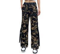 Nuofengkudu Femme Camouflage Cargo Jogging Pantalon Large Droit 4 Poches Elastique Taille Haute Ample Bas de Survetement Pantalons de Sport Travail Y2K Randonnee Fitness Vert L