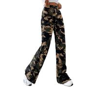Nuofengkudu Femme Camouflage Pantalon Bootcut Jambe Large Jogging Evase Leggings Patte D'elephant Elastique Taille Haute Cordon Slim Skinny Pantalons Ado Fille Sport Motif Y2K Randonnée Moda Vert XL
