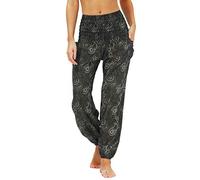 Nuofengkudu Femme Harem Pantalon Sarouel Thaïlandais Hippie Baggy Léger Boho Ethnique Smockée Taille Haute avec Poches Yoga Pants Été Plage(Y-Modèle C,Taille Unique)