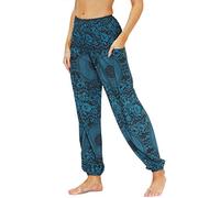 Nuofengkudu Femme Hippie Sarouel Harem Thai Pantalon Poches Boho Fleuri Print Taille Haute Baggy Casual Plage Leger Yoga Pants(Y-Modèle 09,Taille Unique)