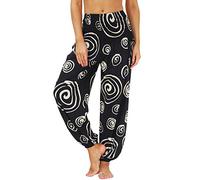 Nuofengkudu Femme Hippie Sarouel Harem Thai Pantalon Poches Boho Fleuri Print Taille Haute Baggy Casual Plage Leger Yoga Pants(Y-Modèle 03,Taille Unique)