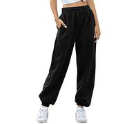 Nuofengkudu Femme Molleton Chaud Sarouel Jogging Pantalon Uni Ample avec Poches Elastique Taille Haute Baggy Fitness Tracksuit Bottoms Sport Harem Pants Casual Hiver(Fente-Noir,2XL)