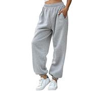 Nuofengkudu Femme Molleton Chaud Sarouel Jogging Pantalon Uni Ample avec Poches Elastique Taille Haute Baggy Fitness Tracksuit Bottoms Sport Harem Pants Casual Hiver(Fente-Gris,XL)