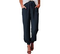 Nuofengkudu Femme Pantalon Sarouel Hippie Poches Cordon Taille Elastique Leger Baggy Respirant Uni Yoga Harem Pants Confort Vintage Detente Pantalons Bloomer Ete Plage Pyjama Decontracte Bleu L