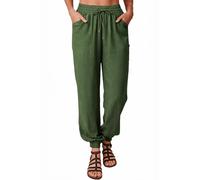 Nuofengkudu Femme Pantalon Sarouel Hippie Poches Cordon Taille Elastique Leger Baggy Respirant Uni Yoga Harem Pants Confort Vintage Detente Pantalons Bloomer Ete Plage Pyjama Decontracte Vert Foncé S