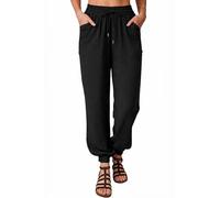 Nuofengkudu Femme Pantalon Sarouel Hippie Poches Cordon Taille Elastique Leger Baggy Respirant Uni Yoga Harem Pants Boheme Confort Vintage Detente Pantalons Ete Plage Pyjama Decontracte Noir S