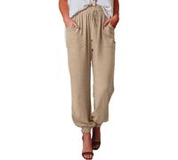 Nuofengkudu Femme Pantalon Sarouel Hippie Poches Cordon Taille Elastique Leger Baggy Respirant Uni Yoga Harem Pants Confort Vintage Detente Pantalons Bloomer Ete Plage Pyjama Decontracte Abricot M