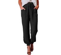 Nuofengkudu Femme Pantalon Sarouel Hippie Poches Cordon Taille Elastique Leger Baggy Respirant Uni Yoga Harem Pants Boheme Confort Vintage Detente Pantalons Bloomer Ete Plage Pyjama Decontracte Noir L