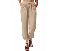Nuofengkudu Femme Pantalon Sarouel Hippie Poches Cordon Taille Elastique Leger Baggy Respirant Uni Yoga Harem Pants Confort Vintage Detente Pantalons Bloomer Ete Plage Pyjama Decontracte Abricot L