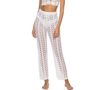 Nuofengkudu Femme Taille Elastique Pantalons de Plage Leger Large Été Bas de Maillots Cover Up Casual Beachwear Pyjama（9333-Blanc,M）