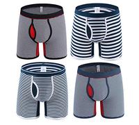 Nuofengkudu Homme 4 Pack Boxers Caleçons Elasthane Shorts Briefs Rayures Print sous-vêtements Underwear Doux Confortable Nouveauté Underpants Cadeau Boxers-2 Ceinture Taille XXL 94-104CM