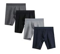 Nuofengkudu Homme Lot de 4 Longs Boxers sans Couture Caleçon Stretch sous-Vêtement Confortable Coton Respirant Culotte Absorbante Sport Underwear (Noir/Bleu/Gris/Gris Foncé,S)