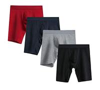 Nuofengkudu Homme Lot de 4 Longs Boxers sans Couture Caleçon Stretch sous-Vêtement Confortable Coton Respirant Culotte Absorbante Sport Underwear(Gris Clair/Bleu/Rouge/Noir,2XL)