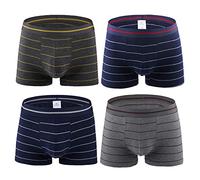 Nuofengkudu Homme Lot Pack De 4 Boxers Caleçons Elasthane Briefs Shorts Rayures Print sous-vêtements Doux Confortable Nouveauté Underwear Underpants Cadeau（Caleçons-4,M