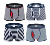 Nuofengkudu Homme Lot Pack De 4 Boxers Caleçons Elasthane Briefs Shorts Rayures Print sous-vêtements Doux Confortable Nouveauté Underwear Underpants Cadeau Caleçons-2 Ceinture Taille XXL 94-104CM