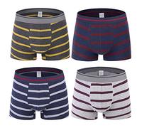 Nuofengkudu Homme Lot Pack De 4 Boxers Caleçons Elasthane Briefs Shorts Rayures Print sous-vêtements Doux Confortable Nouveauté Underwear Underpants Cadeau（Caleçons-3,L