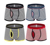Nuofengkudu Homme Lot Pack De 4 Boxers Elasthane Shorts Rayures Print sous-vêtements Doux Confortable Nouveauté Underwear Underpants Briefs Cadeau Caleçons-1 Taille L
