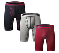 Nuofengkudu Hommes Lot 3 Boxers Long Caleçons sous-Vêtements Confort Coton Stretch Ouvert Boxershorts Sports Trunks Culotte Briefs Underpants Underwear Grande Taille 4XL (Blu/Grau/Rosso)