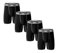 Nuofengkudu Hommes sans Couture Modal Long Boxer Doux Flex Respirant Stretch Ceinture Calecons Anti Irritations sous-Vêtements Confortable Underwear Lot Pack de 4 Pack Noir M