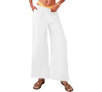 Nuofengkudu Large Pantalon Fluide Femme Été Leger Viscose Palazzo Taille Elastique Cordon de Serrage 3 Poche Chic Elegant Boho Uni Confort Décontracté Souple Yoga Pants Vacances Plage Noir L
