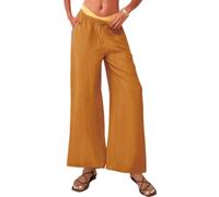 Nuofengkudu Large Pantalon Fluide Femme Été Leger Viscose Palazzo Taille Elastique Cordon de Serrage 3 Poche Chic Elegant Boho Uni Confort Décontracté Souple Yoga Pants Vacances Plage Noir XL