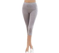 Nuofengkudu Legging Femmes Fille 3/4 Corsaire Été Confortable Respirant Seamless Slim Fit Étirer Pantacourt Court Pantalon Collants Gris EU 34