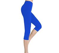 Nuofengkudu Legging Femmes Fille 3/4 Corsaire Été Doux Respirant Seamless Étirer Sexy Pantacourt Court Pantalon Collants Grande Taille Bleu EU 50-52-54-56