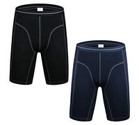 Nuofengkudu Lot Pack de 2 Boxers Longs Coton Sport Culotte sans Couture Confortable Elasticité Caleçons sous-vêtements (Bleu/Noir) Taille 3XL