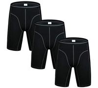 Nuofengkudu Lot Pack de 3 Boxers Longs Coton Sport Culotte sans Couture Confortable Elasticité Caleçons sous-vêtements (Noir) Taille M