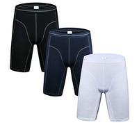 Nuofengkudu Lot Pack de 3 Boxers Longs Coton Sport Culotte sans Couture Confortable Elasticité Caleçons sous-vêtements (Blanc/Bleu/Noir) Taille 3XL