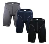 Nuofengkudu Lot Pack de 3 Boxers Longs Coton Sport Culotte sans Couture Confortable Elasticité Caleçons sous-vêtements (Gris/Bleu/Noir) Taille L