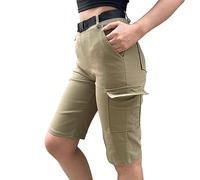 Nuofengkudu Petite Cargo Genoux Short Femme Pantalon Court Elastique Taille Haute 4 Poche Ete Travail Sport Leger Slim Ado Y2K Shorts Chic Gothique Vintage Classic Confort Decontracte Sport Kaki,L
