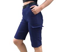 Nuofengkudu Petite Cargo Genoux Short Femme Pantalon Court Elastique Taille Haute 4 Poche Ete Travail Sport Leger Slim Ado Y2K Shorts Chic Gothique Vintage Classic Confort Decontracte Bleu Marine,M