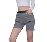 Nuofengkudu Petite Cargo Short Femme Pantalon Court Elastique Taille Haute 4 Poche Ete Travail Sport Leger Slim Ado Y2K Shorts Chic Gothique Vintage Classic Confort Decontracte Sport Gris L