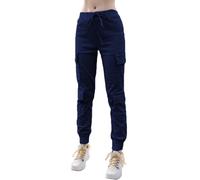 Nuofengkudu Petite Pantalon Poche Cargo Femme Ados Élastiquée Sarouel Jogging Taille Elastique Cheville Pantacourt Vintage Legers Classique Pants Fitness Detente Fashion Casual Bleu Marine XL