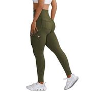 Nuofengkudu Push up Taille Haute Leggings Sport pour Femmes Elastique Opaque Doux Collant Pantalon avec Poche Cargo Fitness Running Jogging Sport Workout Yoga Pants Y-Vert Armée M