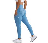 Nuofengkudu Push up Taille Haute Leggings Sport pour Femmes Elastique Opaque Doux Collant Pantalon avec Poche Cargo Fitness Running Jogging Sport Workout Yoga Pants Y-Bleu Ciel M