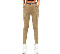Nuofengkudu Stretch Pantalon Cargo Femme Taille Elastique avec Poche Laterale Uni Slim Gothique Travail Leggings Classique Chic Taille Haute Fille School Streetwear Vintage Aesthetic Clothes Kaki M