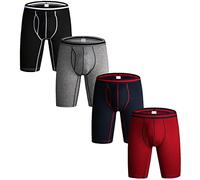 Nuofengkudu Uomo Lunghi Boxer Aderenti Cotone Grandes Tailles Boxershort Elastiche Sport Long Mutande Intimo Ouvert Calecon Anti Frottement Traspiranti Underwear Hipster 4 Pack Nero/Blu/Grau/Rosso 5XL