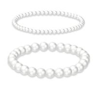 NUOGUAYI Bracelet de Perles pour Femmes, Élégant Bracelets de Perles Blanches, Bracelet Élastique en Perles Idée Cadeau pour Maman Femme Soeur Copine (2PCS)